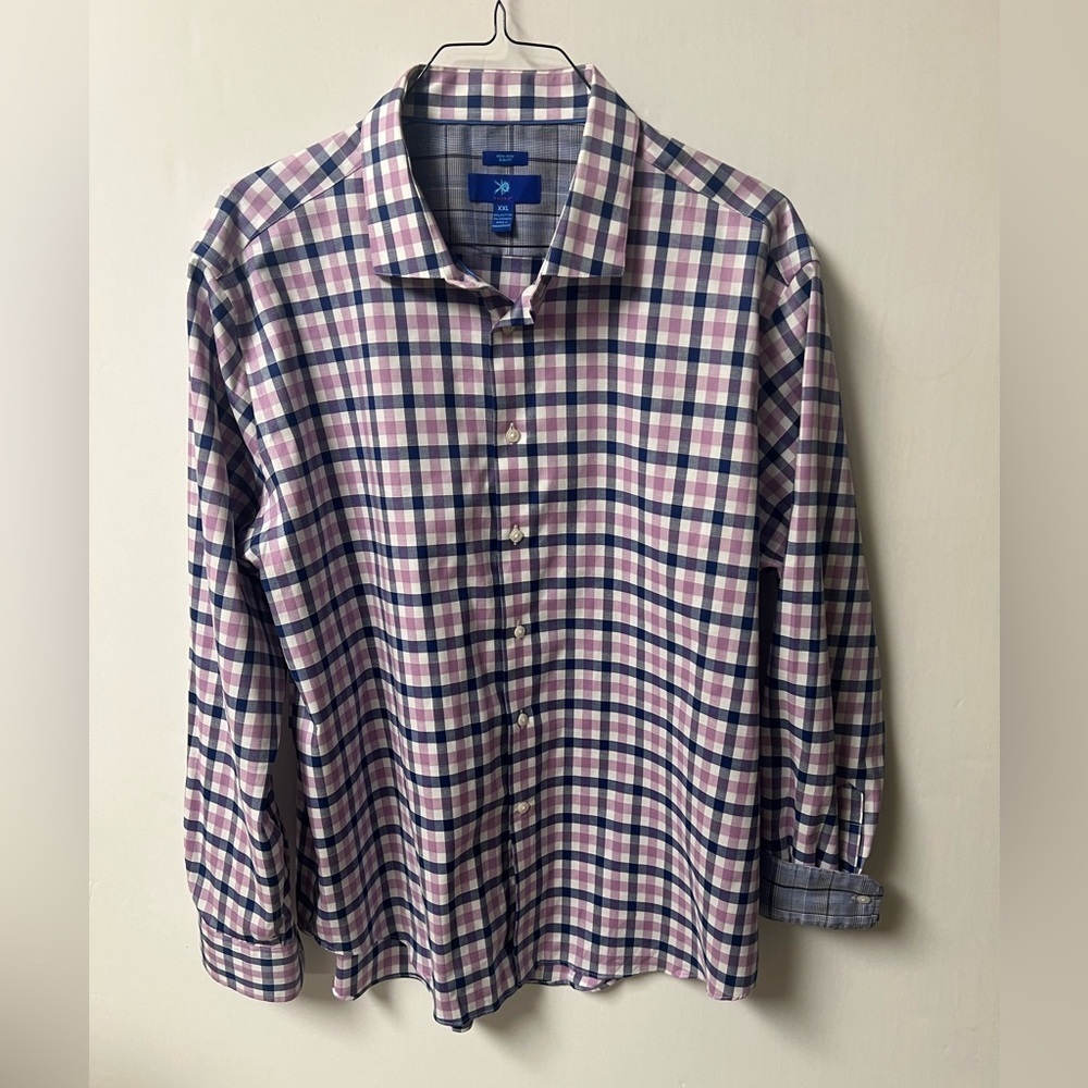 EGARA CHECKED PALE PURPLE/NAVY/WHITE. 
SIZE 2X SLIM FIT DRESS/CASUAL MENS SHIRT